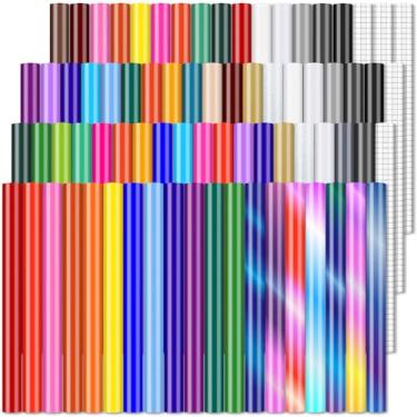 Imagem de Vinil permanente para máquinas Cricut (pacote com 75 unidades, 30,5 x 30,5 cm) - 70 adesivos de vinil + 5 fitas de transferência, à prova d'água para todas as máquinas de corte, perfeito para