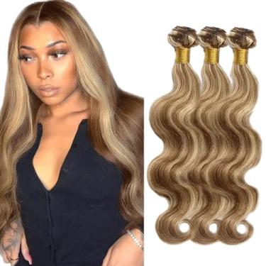 Imagem de Pacote Destaque P4613 Cabelo Humano Ondulado Corpo Extensões de Cabelo Ombre Dois Tons Marrom Escuro e Loiro 3 Feixes 76 81 86 Polegadas Pacote Ondulado Corpo 300G