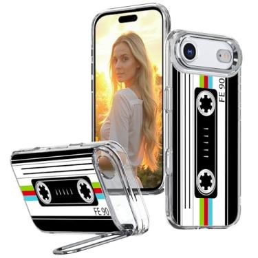 Imagem de Ecute Capa protetora fina magnética forte com suporte de anel de câmera para iPhone DED Air - fita cassete retrô
