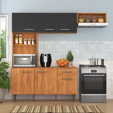 Imagem de Cozinha Compacta 6 Portas 1 Gaveta com Nichos Nina Cinamomo/Grafite