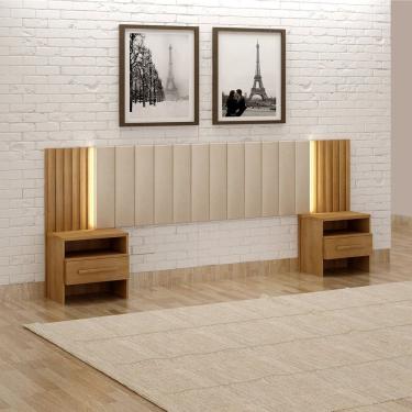 Imagem de Cabeceira de Casal com 2 Mesas de Cabeceira e Led Los Angelis Cumaru