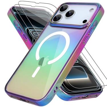 Imagem de Bonoma Capa magnética para iPhone 17 Pro 2025 【Suporte para Magsafe】 Protetor de câmera de cristal fluorescente iridescente a laser brilhante à prova de choque - roxo