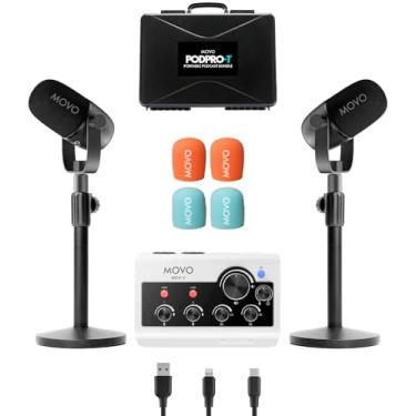 Imagem de Movo Pacote De Equipamento De Podcast Portátil Para Iphone/Telefones Android - Kit De Podcast Com Interface De Áudio, 2 Microfones Dinâmicos Castmic, 2 Suportes De Mesa - Para Smartphones, Computado