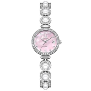 Imagem de OLEVS Relógio feminino de luxo analógico de rosto pequeno para mulheres, relógio feminino delicado à prova d'água diamante pérola com data, pulseira de quartzo de aço inoxidável, relógios femininos