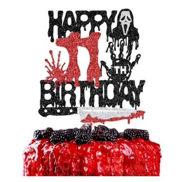 Imagem de Killer Happy 11th Birthday Cake Topper, Halloween Zombie Vampire Bloody Friday Birthday Decor for Kids, Halloween Knife Horror Movie 11 Years Old Birthday Party Decorations Supplies