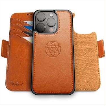 Imagem de Capa Carteira Dreem Fibonacci p/iPhone 16 Pro Max, 2-em-1, case antichoque, couro vegano, capa removível, compatível com acessórios MagSafe. Proteção RFID. Design para homens e mulheres [Caramelo]