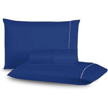 Imagem de Jogo de Lençol para Cama Box Queen, 3 Peças, Cinza, 400 Fios, Micropercal com Ponto Palito (Azul)