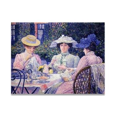 Imagem de LKXGRRSFG Tea In The GardenThéo van Rysselberghe: Impressão em tela neoimpressionista belga chave 27,5 x 91 cm sem moldura