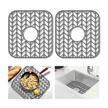 Imagem de GUUKIN Protetores de pia para pia de cozinha, 31 cm x 29 cm Tapete de pia de silicone antiderrapante dobrável grade para parte inferior da fazenda porcelana de aço inoxidável com furo central pacote