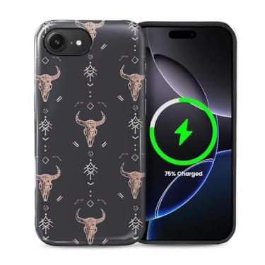 Imagem de FKBRCL4U Capa para iPhone 16e, capa híbrida de silicone brilhante de 2 camadas para MagSafe para iPhone 16e Western Boho Country Southern Pattern