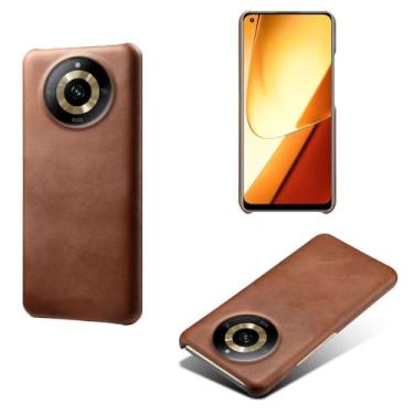Imagem de Capa para OPPO Realme 11X 5G,Proteção contra quedas,Casca de volta de cor sólida simples,Design de couro de imitação de plástico-Brown