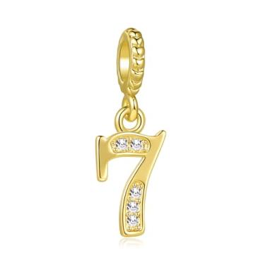 Imagem de MiiFort Lucky Number 7 Seven 7th Charm serve para pulseiras Pandora berloques de aniversário, presentes para mulheres, tom dourado, zircônia cúbica cristalina