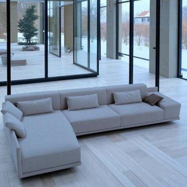 Imagem de Sofá de Canto 5 Lugares com Chaise Revestimento em Sarja 336x74cm - So
