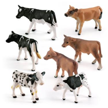 Imagem de Conjunto de estatuetas de vaca, 7 peças de brinquedo realista de PVC para animais de fazenda para crianças