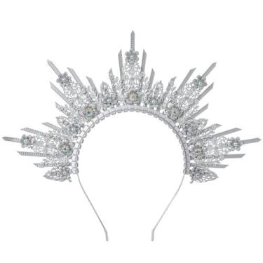 Imagem de Faixa de cabelo COSUCOS Silver Halo Crown com pérolas brancas