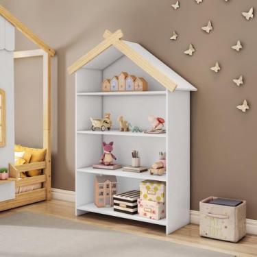 Imagem de Estante Infantil Casinha MDF/Madeira 4 Prateleiras Casatema MadeiraOri