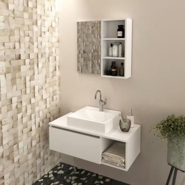 Imagem de Conjunto de Banheiro com Balcão Gabinete Suspenso 1 Porta e Nicho e Es