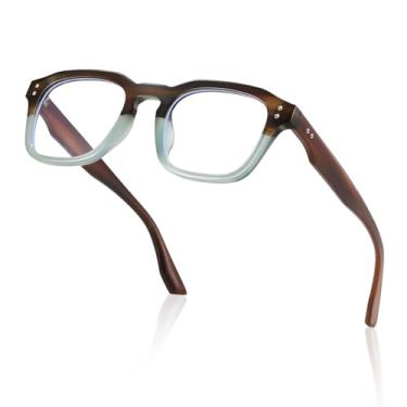 Imagem de kimorn Óculos quadrados modernos com bloqueio de luz azul, lentes antifadiga ocular, armação leve para homens e mulheres (azul cinza)