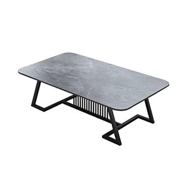 Imagem de Mesa de centro de design simples, mesa de café, moderna mesa de chá industrial de ardósia, mesa de coquetel, usada no quarto e na sala de estar, mesa lateral retangular de chá, estante de TV, mesa