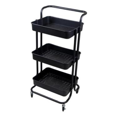 Imagem de Carrinho Organizador Multiuso com 03 Prateleiras Preto Casa Cozinha Es