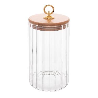 Imagem de Pote Porta Mantimentos de Vidro Canelado C/Tampa Hermética de Bambu e Puxador de Metal Classic 850ml Wolff