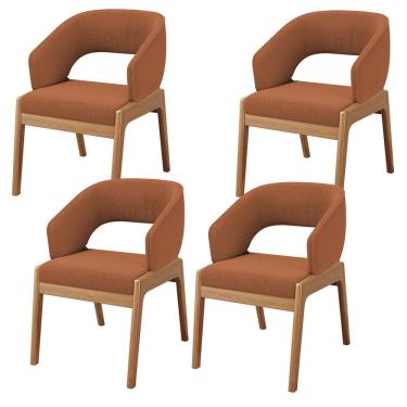 Imagem de Kit 04 Cadeiras de Jantar e Estar Living Estofada Lince L02 Bouclê Terracota - Lyam Decor