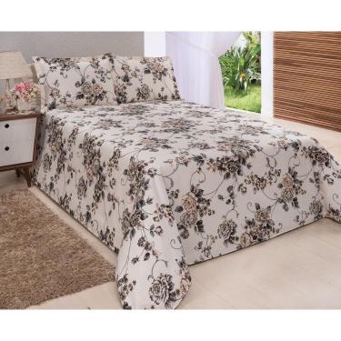 Imagem de Cobre Leito Colcha Piquet Algodão Floral Bege Casal Padrão