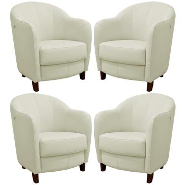 Imagem de Kit 4 Poltronas Decorativas Sala de Estar Pés Madeira Kairós Couro Off White - Gran Belo