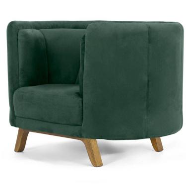 Imagem de Kit 02 Poltronas Decorativas Para Sala de Estar Base de Madeira Ferrara Veludo Verde - Gran Belo