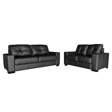 Imagem de Jogo de Sofá 2 e 3 Lugares Sala de Estar Milão Couro Preto - Gran Belo