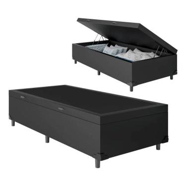 Imagem de Base Cama Box Bau Solteiro Preto Sintetico Premium 47x88x188 - Santo Box FR