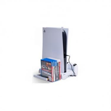 Imagem de Base Multifuncional para PS5 com Cooler, Carregador de Controle, Suporte para Headset, Ventilação e Porta USB, Branco