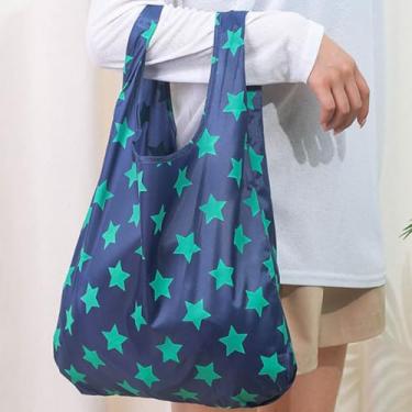 Imagem de Bolsa de compras reutilizável com bolsa, dobrável, lavável, capacidade de peso de 16 kg, bolsa resistente, bolsa carteira ecológica, Pentagrama azul escuro, One Size
