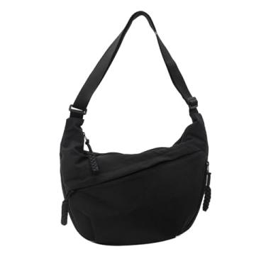 Imagem de Bolsas transversais crescentes para mulheres, bolsa de mão espaçosa, bolsas transversais, bolsa Hobo de Nylon Slouchy Sling para compras no trabalho, Preto