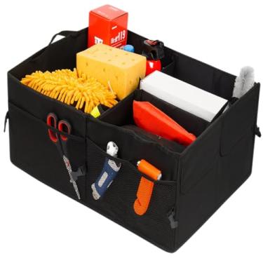 Imagem de Organizador Porta-Malas Dobrável Impermeável 56x40x26cm – 3 Divisórias, Bolsos Laterais e Alças Reforçadas – Tecido Oxford 600D Preto