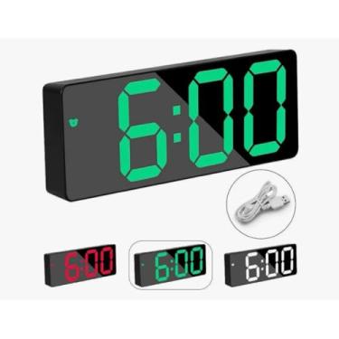 Imagem de Relógio Digital de Mesa com LED e USB - Despertador com Termômetro e Alarme Silencioso | Design Preto Moderno para Escritório e Quarto (Preto Com Led Verde)