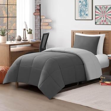 Imagem de Lucky Brand Conjunto de edredom reversível de 3 peças King – Cinza escuro/Cinza claro – Conjunto de cama clássico