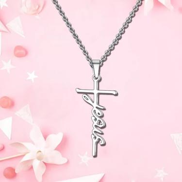 Imagem de Colar com pingente de cruz de fé para mulheres, homens, presente religioso, joia cristã, colar inspirador para mulheres, colares Hope, One Size, Aço inoxidável, Sem Pedra Preciosa