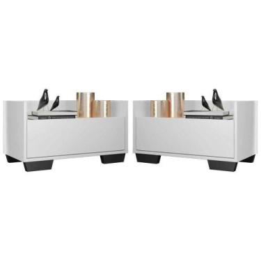 Imagem de Kit Com 2 Mesas De Cabeceira 80Cm Multimóveis V4003 Branca/Preta Branc