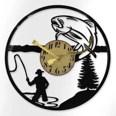 Imagem de Relógio de parede Vintage Fishing Design 30x30cm Metal e PVC - yiweisa