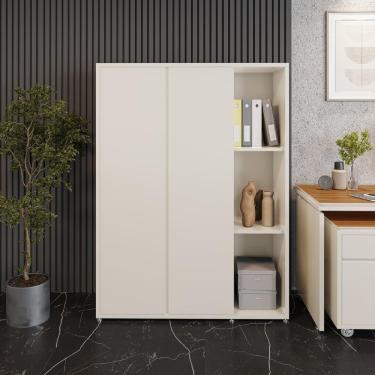 Imagem de Estante Livreiro Alta Com 9 Prateleiras E 2 Portas Tundra - Off White E Cedro