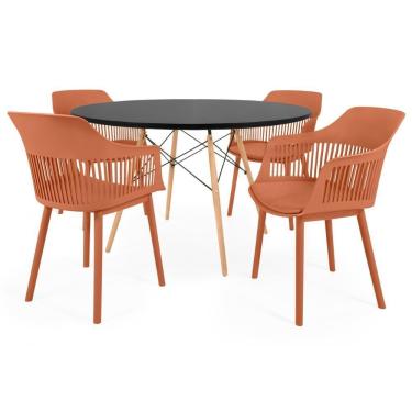 Imagem de Conjunto Mesa De Jantar Redonda Eiffel Preta 120cm Com 4 Cadeiras Marcela - Marrom