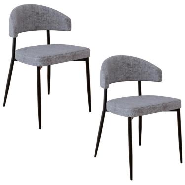 Imagem de Cadeira De Jantar Estofada Kit 2 Chloe M25 Linho Lautrec Cinza - Mpozenato