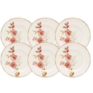 Imagem de Jogo De Pratos Rasos Kit 6 Pcs 26Cm Cerâmica Chá Das 5 Biona