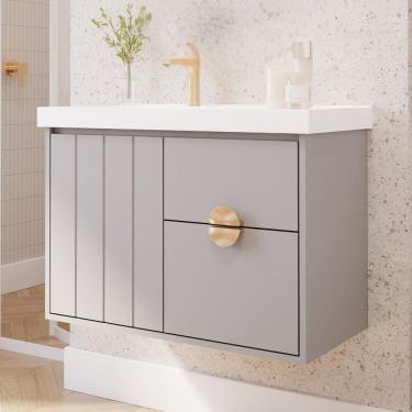 Imagem de Gabinete para Banheiro 80cm com 1 Porta 2 Gavetas e Cuba de Sobrepor Decor Platina