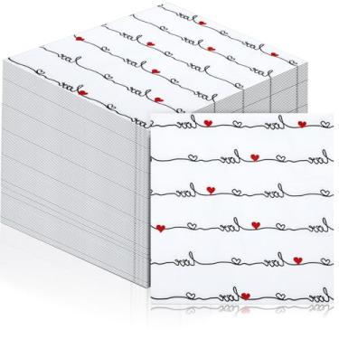 Imagem de Feifeiya 60 guardanapos de papel de coquetel de coração dos namorados 16,5 x 16,5 polegadas guardanapos de papel descartáveis sobremesa bebida lenço para decoupage tecido de almoço para festa temática