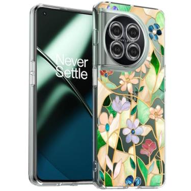 Imagem de Unov Capa compatível com OnePlus 11 5G transparente com vitral floral floral design feminino TPU macio absorção de choque fina padrão em relevo capa protetora traseira
