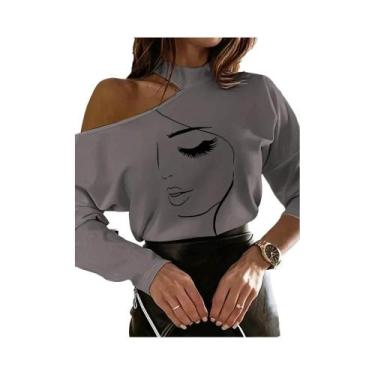 Imagem de Camiseta Feminina Branca Manga Comprida - Ombro De Fora - Estilo Chiqu