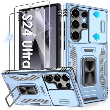 Imagem de Gritup Capa para Samsung Galaxy S24 Ultra com 2 protetores de tela HD e capa de câmera deslizante, proteção contra quedas de grau militar de 3 m, capa protetora para celular com suporte de anel