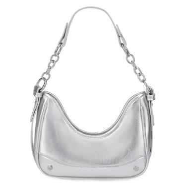 Imagem de BVEOGMRO Bolsa de ombro feminina para noite, bolsas de mão para festa, formatura, pequena, Prata